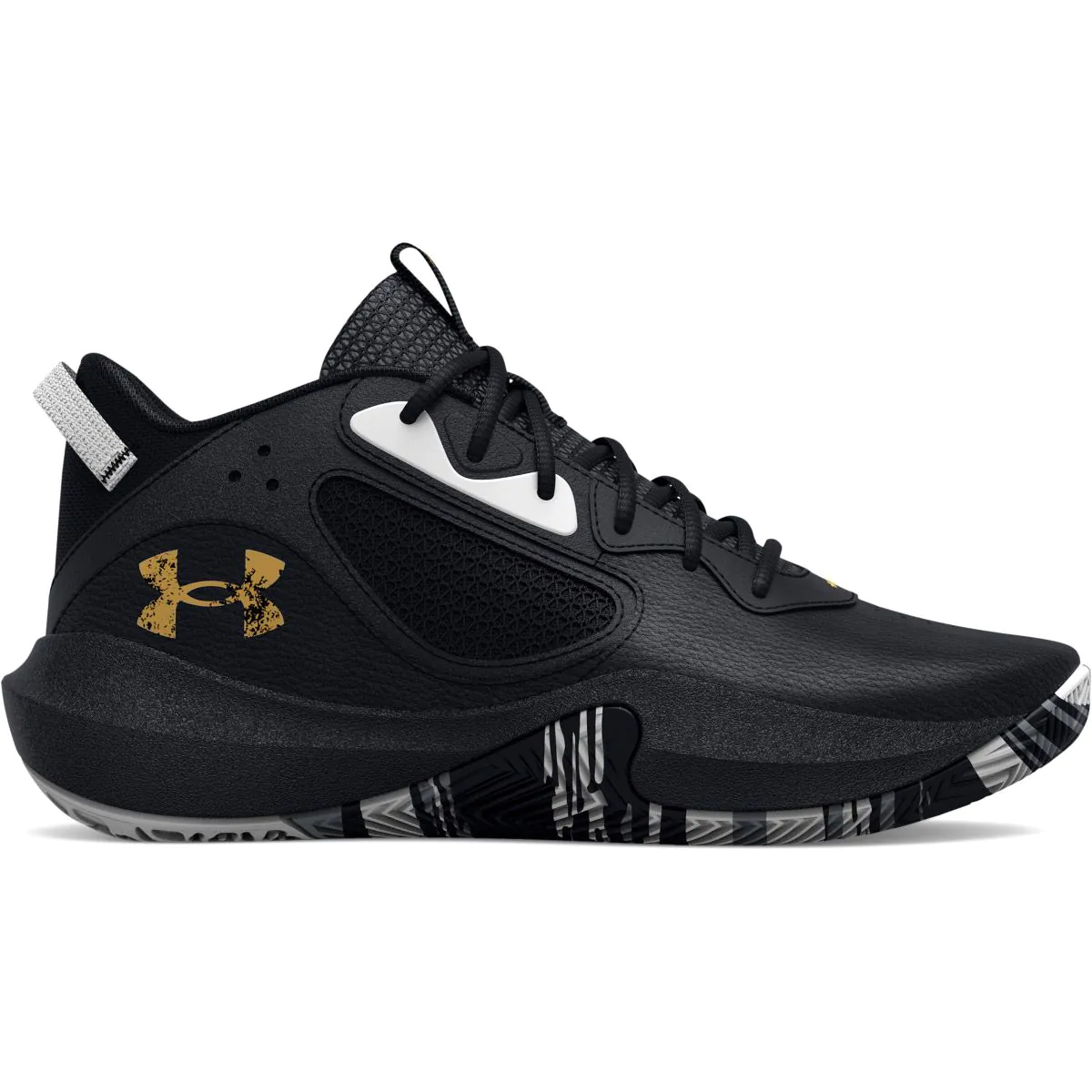 White fashion and gold under armour basketball shoes